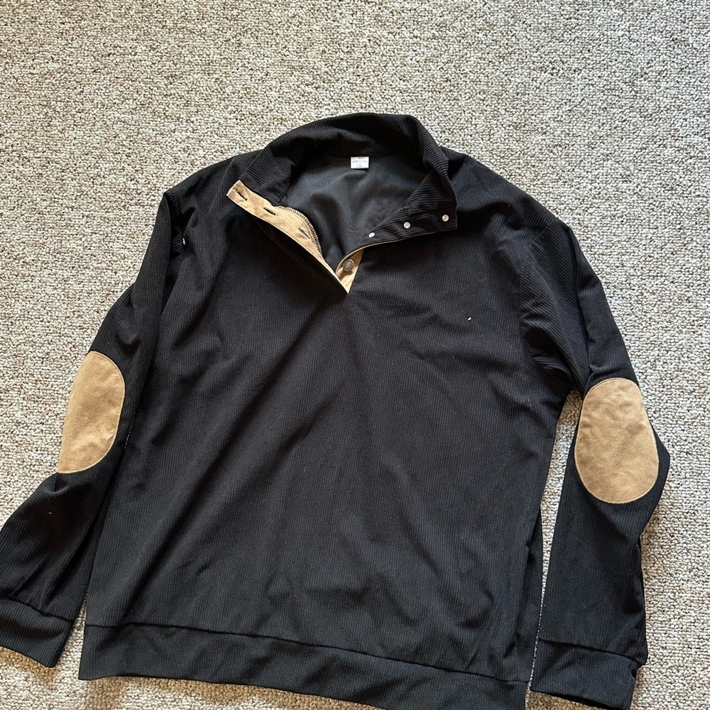 Black Pullover with Tan Elbow Patches lg